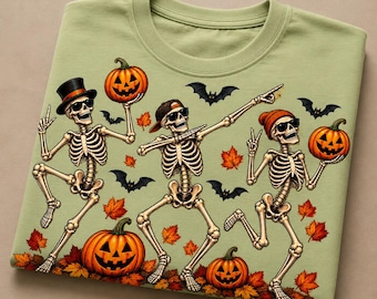 Halloween Dancing Skeleton with Pumpkin PNG, Sublimation T-Shirt Design, Vintage Spooky Clipart (Digital Download)