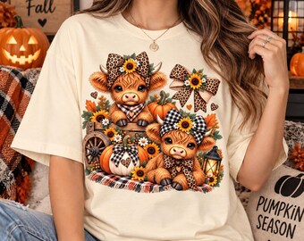 Highland Cow PNG, Rustic Farmhouse Cow Design, Cute Highland Cattle Clipart, Western T-Shirt Design (Digital Download)