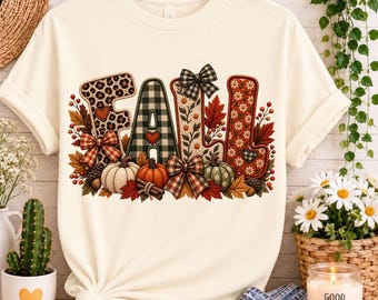 Fall Patchwork Letters PNG | Cozy Autumn Fall Pumpkin Print Design for T-Shirt, Mug & Thanksgiving (Digital Download)