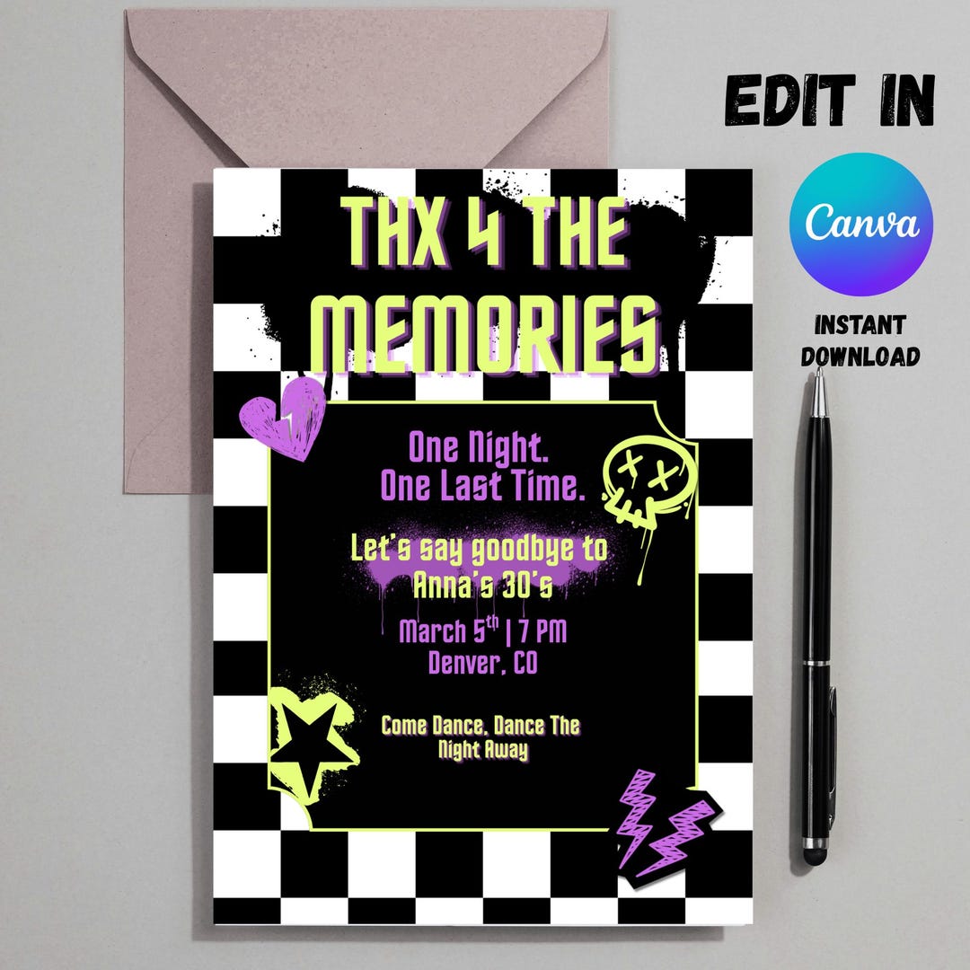 Emo Birthday Invitation Template | Alt Birthday Party | Pop Punk Invite ...