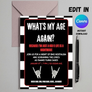 Emo Birthday Invitation | Pop Punk Rock Template | 30th 40th Birthday (Digital Download)