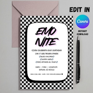 Emo Birthday Invitation | Editable Canva Template | Pop Punk & Emo Party Invite