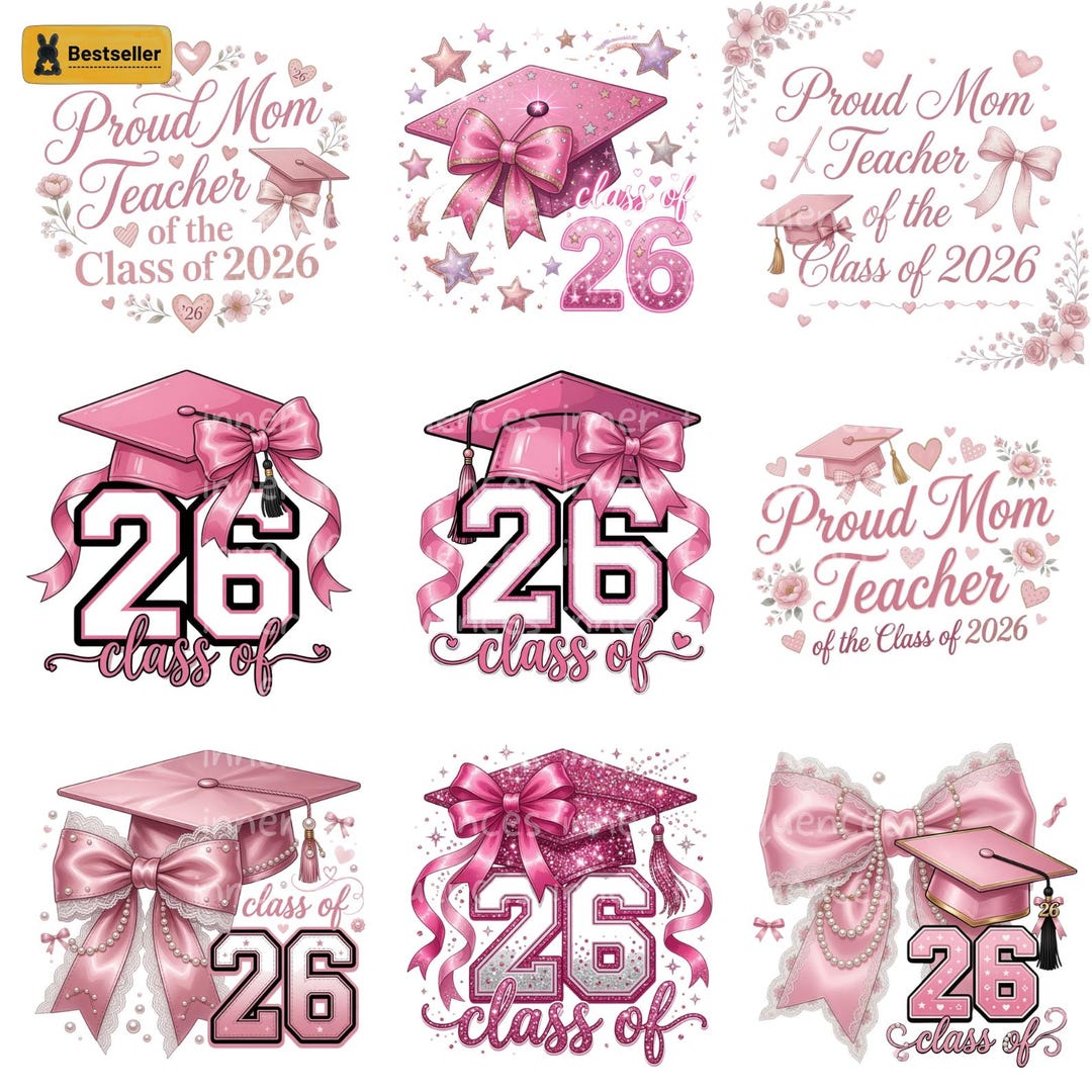 Class of 2026 Pink Bow Graduation PNG Bundle - Coquette Girl Shirt ...