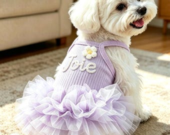 Vestido tutú personalizado para mascotas con nombre, ropa de verano para perros, conjunto de cumpleaños para perros con nombre bordado, falda de princesa para baby shower de perros, regalo para amantes de los perros