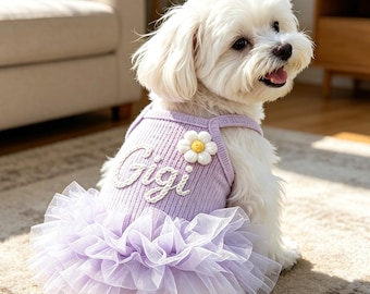 Vestido tutú personalizado para mascotas con nombre, ropa de verano personalizada para perros, conjunto de cumpleaños para perros con nombre bordado, ropa para el baño de perros, regalo para amantes de los perros