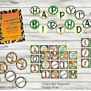 Pebbles & BamBam Party Pack!  Invite, Favor Tags, Banner and Cupcake Toppers. Flintstone Party. Flintstone Invite. Pebbles Invite.