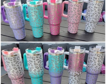 40oz Shimmer tumbler.  Sublimation ready. Stainless steel.Dupe. 40oz tumbler with handle.  Shimmer cup. Holographic tumbler. Cheetah tumbler