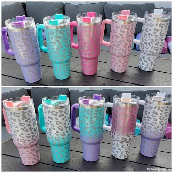 40oz Shimmer tumbler.  Sublimation ready. Stainless steel.Dupe. 40oz tumbler with handle.  Shimmer cup. Holographic tumbler. Cheetah tumbler