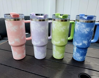 40oz Tumbler. Tie Dye. Tie Dye Cup. 40oz mug with straw. Marble cup. Insulated tumbler.