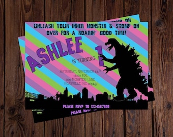 Godzilla Birthday Invite. Godzilla Party. Godzilla Banner. Godzilla party Pack.