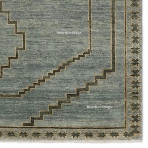 Handmade Oushak Wool Rug, 8x10 Gray Green Floral Carpet