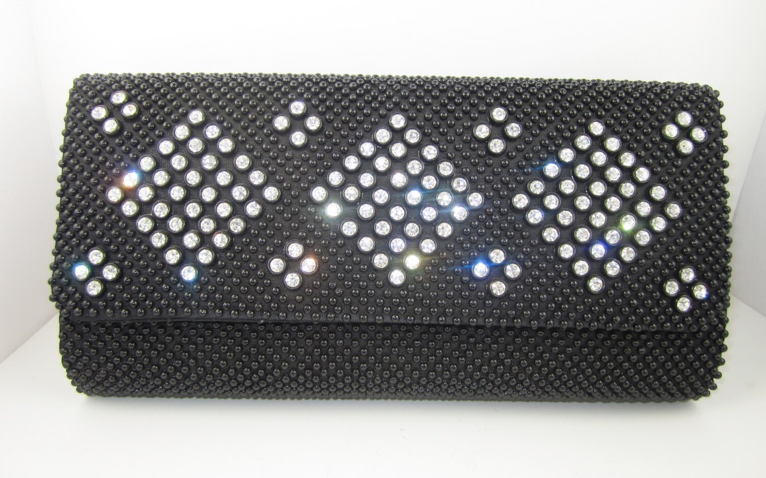 Vintage Rhinestone Clutch Purse Black Bead Evening Bag Etsy