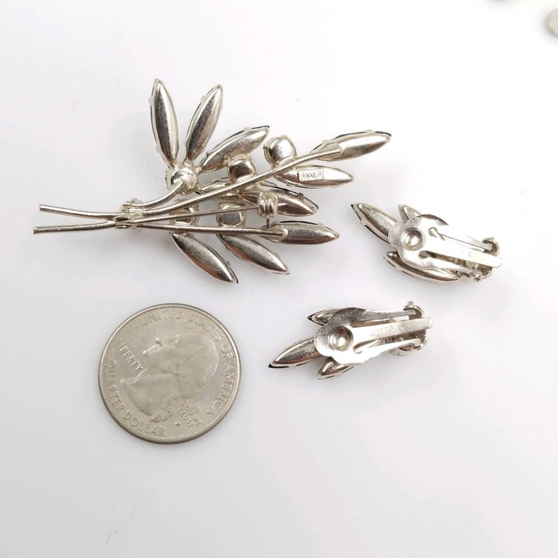 Wedding Jewelry Gift for Her Vintage Gray Hematite Rhinestone Pin Earrings Set Made Austria Silver Grey Glass Stones 1950/'s Jewelry Sets