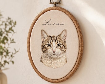 Personalized Pet Portrait Embroidery Hoop Art, Custom Cat Memorial Gift, Embroidered Cat Portrait from Photo, Cat Loss Sympathy Gift