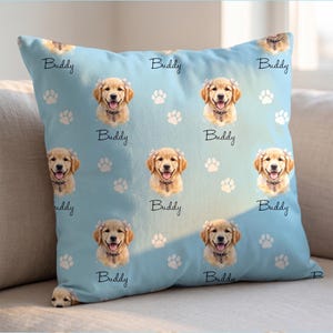 Custom Pet Pattern Pillow, Personalized Dog Face Pillow, Repeating Pet Face Print, Custom Cat Pillow with Name, Dog Mom Gift, Pet Pillow