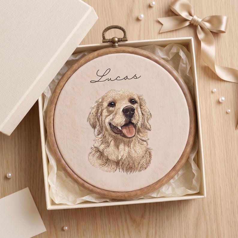 Personalized Pet Portrait Embroidery Hoop Art, Custom Dog Memorial Gift, Embroidered Pet Portrait from Photo, Pet Loss Sympathy Gift image 10