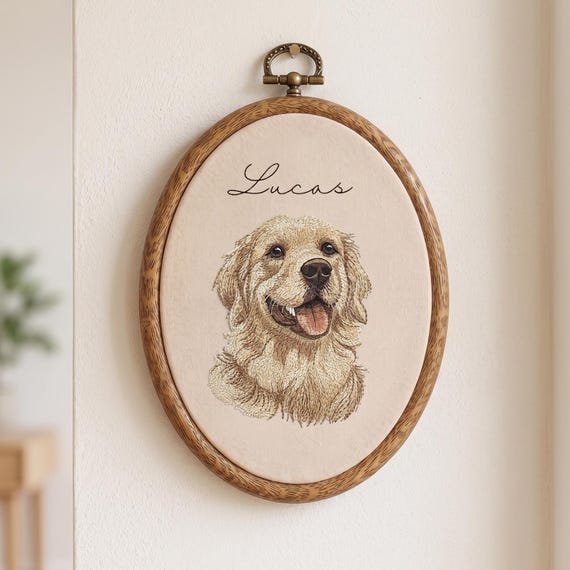 Personalized Pet Portrait Embroidery Hoop Art, Custom Dog Memorial Gift, Embroidered Pet Portrait from Photo, Pet Loss Sympathy Gift