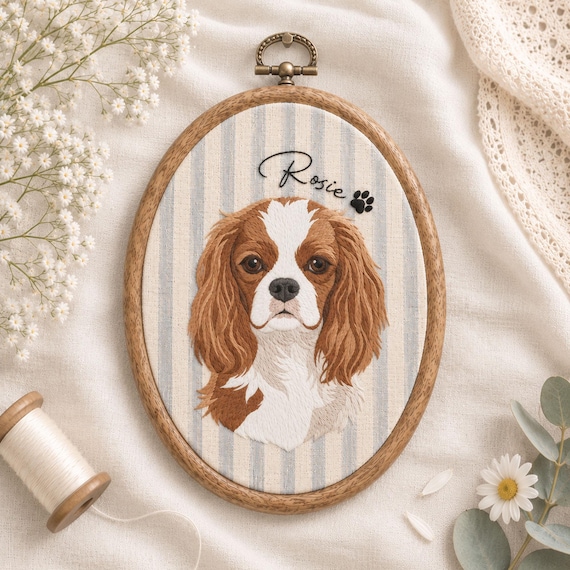 Custom Pet Portrait Embroidery Hoop, Personalized Dog Portrait from Photo, Pet Memorial Gift, Embroidered Pet Wall Art, Dog Lover Gift