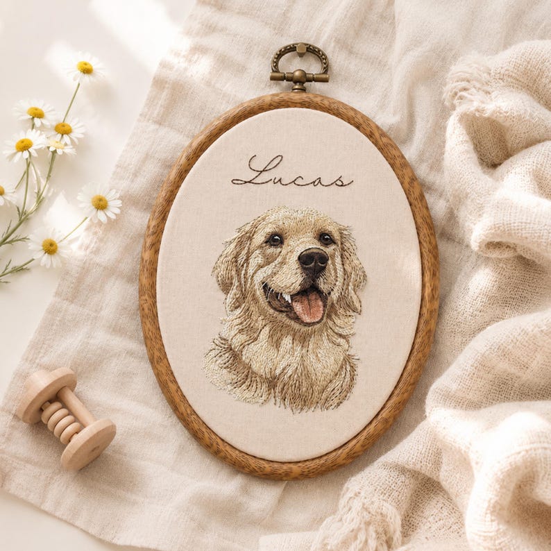 Personalized Pet Portrait Embroidery Hoop Art, Custom Dog Memorial Gift, Embroidered Pet Portrait from Photo, Pet Loss Sympathy Gift image 2
