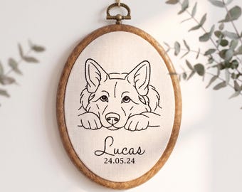 Personalized Dog Line Art Embroidery Hoop, Custom Pet Memorial Gift, Minimalist Pet Portrait from Photo, Dog Lover Keepsake, Wall Decor