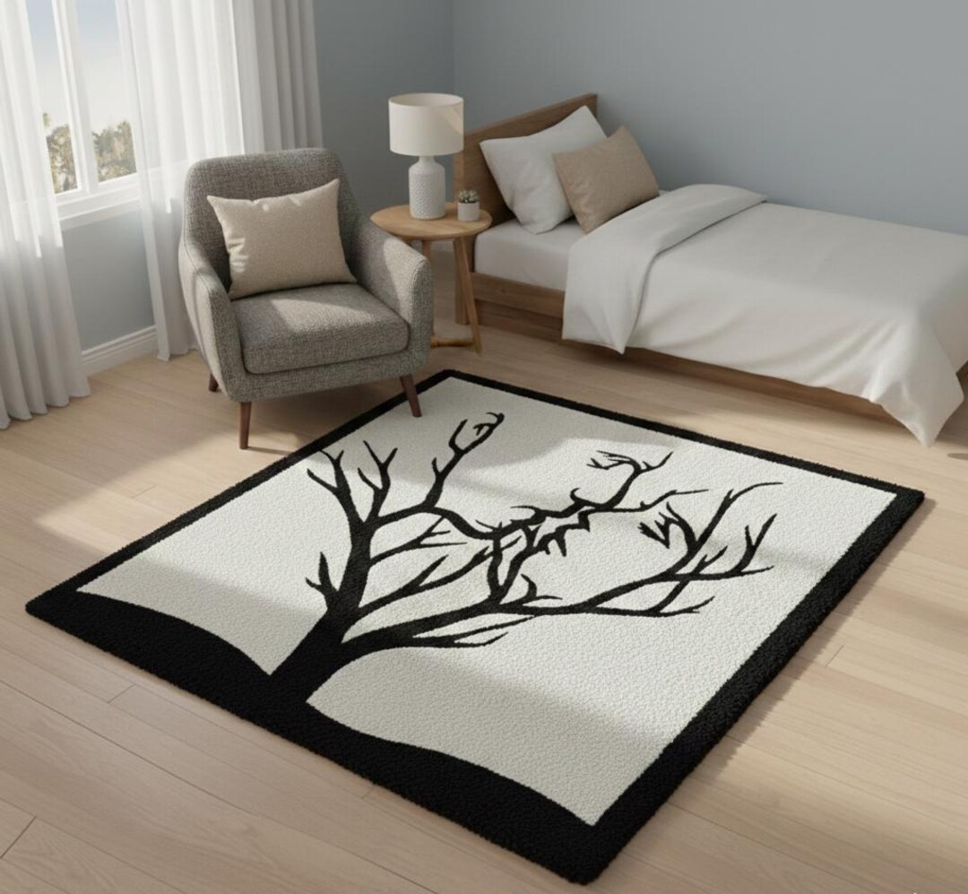 Tree Design Rugs Modern Tree Silhouette Rug Hand Tufted Wool Area Rug Black and White ...
