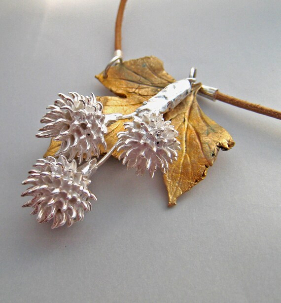 Eryngium seed head handmade silver and bronze metal clay Etsy