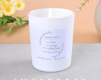 Candela personalizzata per la nuova casa, cera di soia profumata di lusso, regalo di inaugurazione della casa