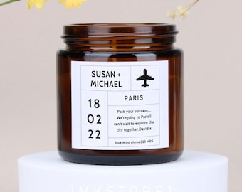 Personalised Surprise Trip Candle: Travel Ticket Gift, Scented Soy Wax