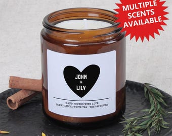 Candela di coppia personalizzata con cuore, candela regalo di fidanzamento, candela profumata in barattolo, regalo per coppie, regalo di San Valentino, candela a forma di cuore