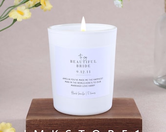 Regalo di nozze per la sposa Candela di lusso personalizzata con scritta semplice, regalo di nozze personalizzato unico per coppia, sposa - Regali personalizzati