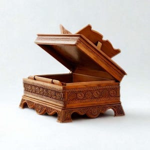 Caja para Biblia de nogal hecha a mano, soporte para escrituras talladas, recuerdo de decoración religiosa islámica.