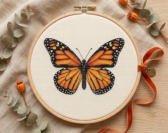 Monarch Butterfly Cross Stitch Pattern for Digital Download | Realistic Insect DIY Craft