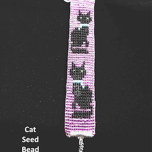 Cat Bracelet. Purple and black seed beads hand woven into a bracelet. Gift for him or her. Birthday Christmas Anniversary Friendship