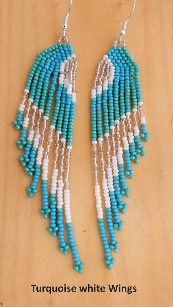 Turquoise Angel Wing Turquoise White Silver Seed Beads