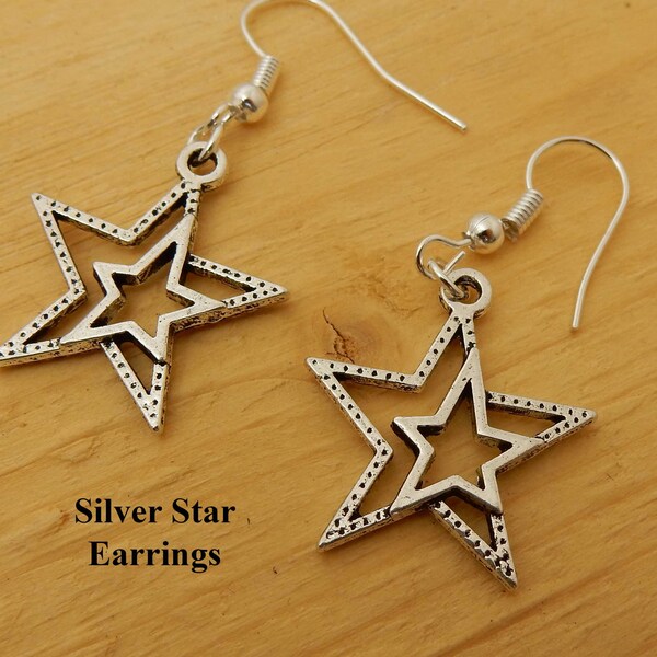 Double Star Earring. Small star inside a larger star. Gift for her. Birthday gift. Friendship gift. Girlfriend of sister gift. Handcrafted.