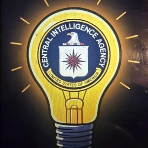 May include: A stylized image of a lightbulb with the Central Intelligence Agency seal at the center. The seal features an eagle, a star, and the text "Central Intelligence Agency" and "United States of America."