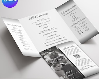 Trifold Wedding Program Template, Elegant Modern Wedding Brochure With Photos, Instant Download, Printable Template, Canva Editable