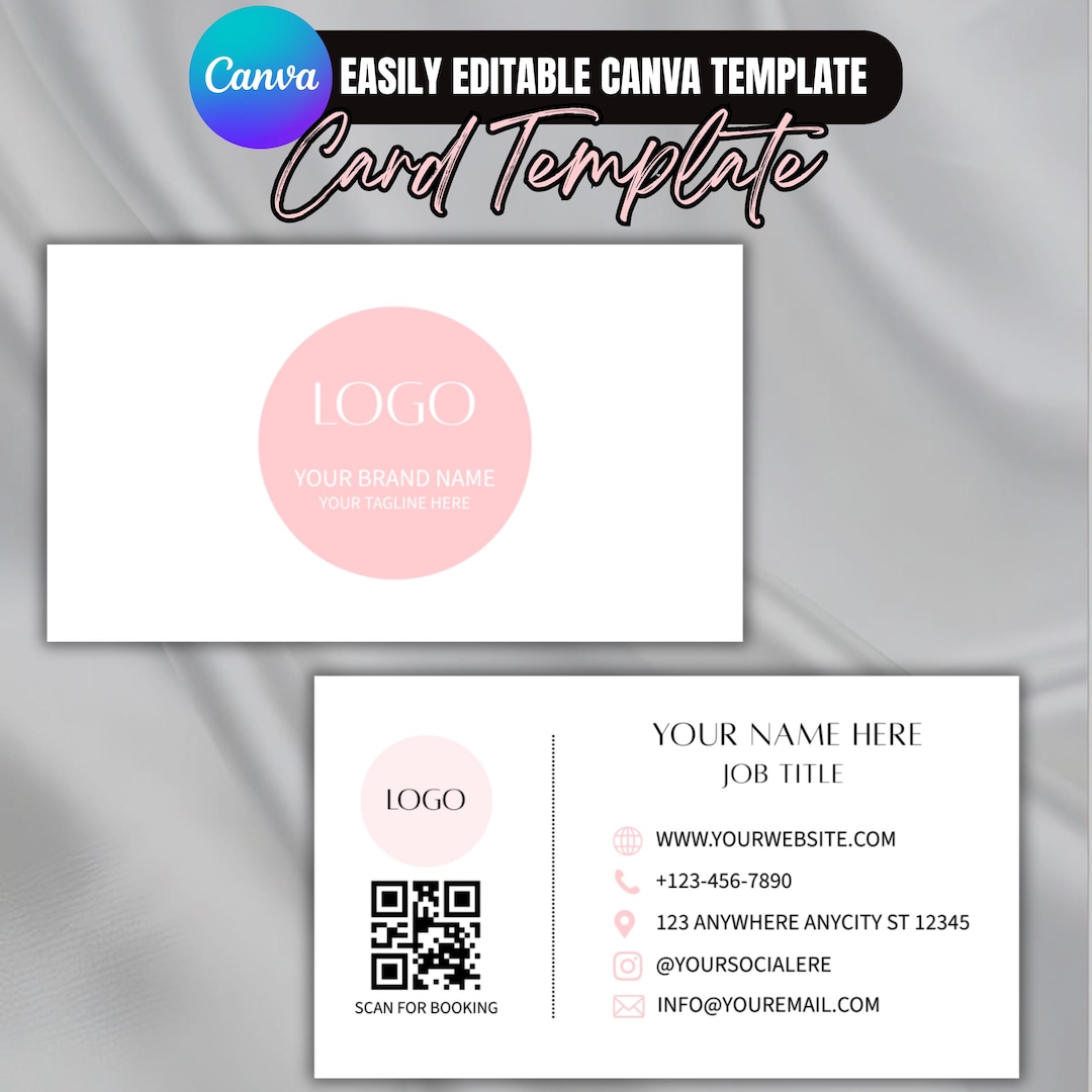 Business Card Template, QR Code Business Card, Printable Calling Card, Editable Pink Busin