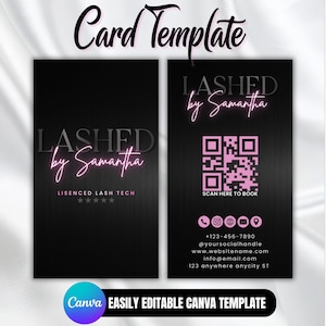 Lash Tech Business Card, QR Code Lash Business Card, Eyelash Artist Card, Lash Artist Calling Card, DIY Text, Instant Download