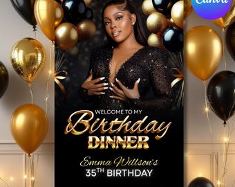 Party Welcome Sign, Birthday Welcome Poster, Birthday Dinner Sign, Party Sign Template, Editable Party Poster, Text, DIY, Canva Editable