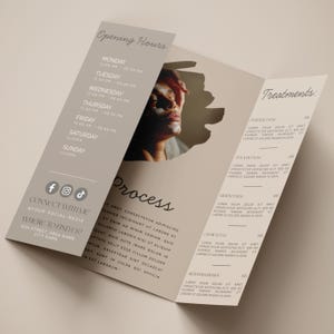 Esthetician Trifold Brochure, Med spa Skincare Beauty Brochure Template, Beauty Salon Price List, Beauty Esthetician Flyer, Canva Editable