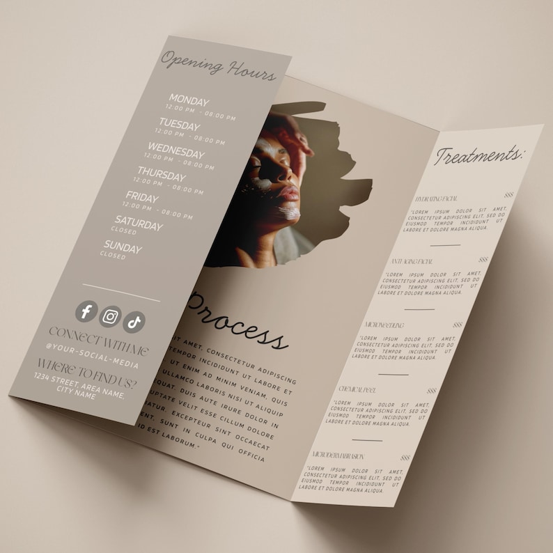 Esthetician Trifold Brochure, Med spa Skincare Beauty Brochure Template, Beauty Salon Price List, Beauty Esthetician Flyer, Canva Editable