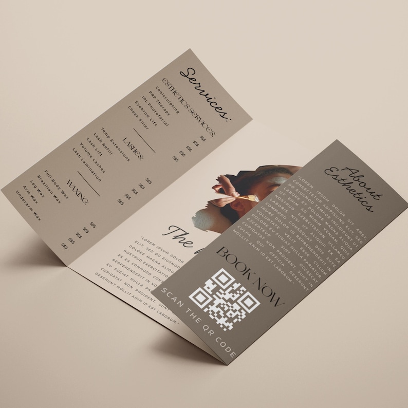 Esthetician Trifold Brochure, Med spa Skincare Beauty Brochure Template, Beauty Salon Price List, Beauty Esthetician Flyer, Canva Editable