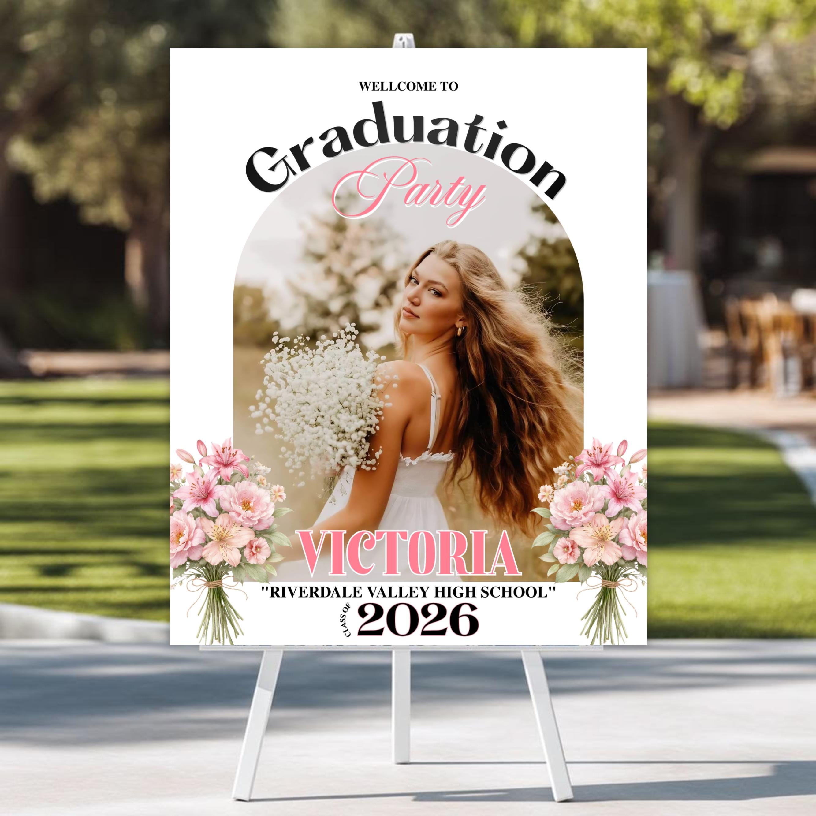 Hello April Graduation Spring Graduation Party Welcome Sign With Photo, Floral Grad Poster ...
