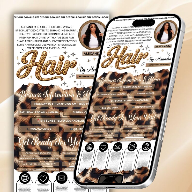Acuity Scheduling Leopard Template, Acuity Template Hair Stylist, Acuity Booking Template Hair, Acuity Booking Website, Canva Editable