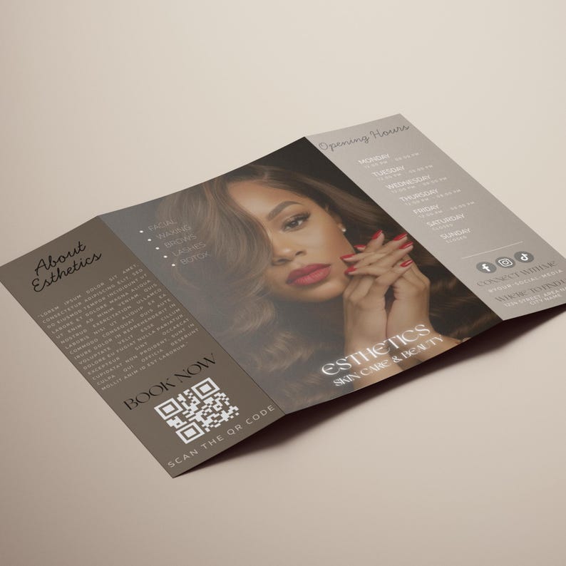 Esthetician Trifold Brochure, Med spa Skincare Beauty Brochure Template, Beauty Salon Price List, Beauty Esthetician Flyer, Canva Editable
