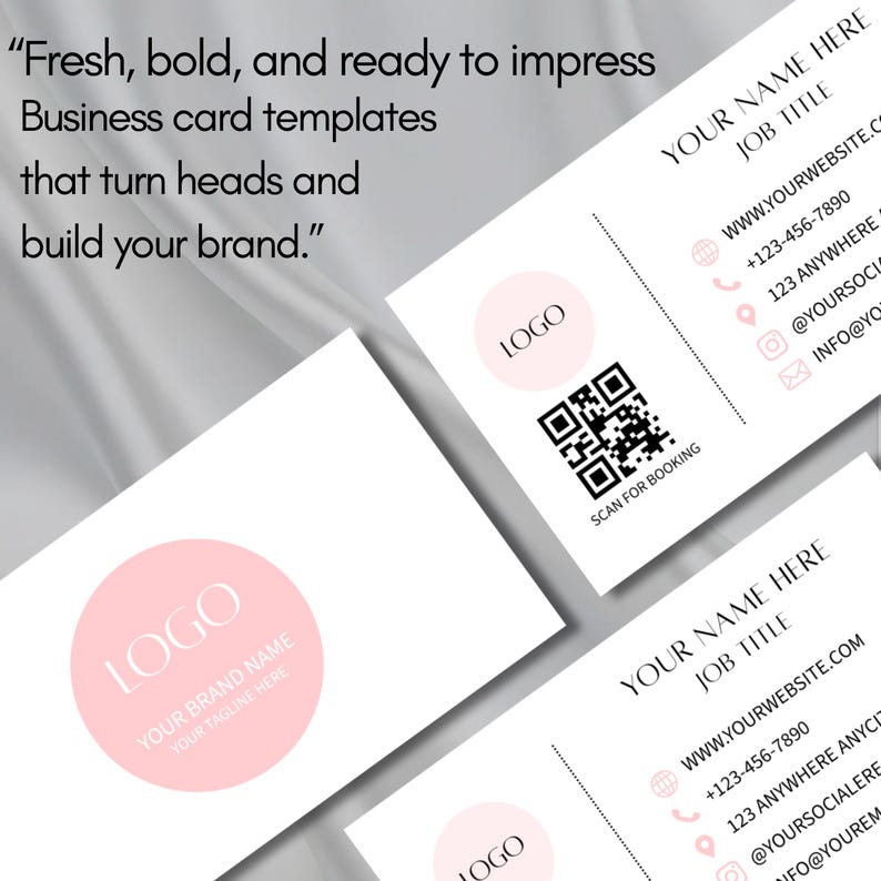 Business Card Template, QR Code Business Card, Printable Calling Card, Editable Pink Business Card, DIY Canva Template, Instant Download
