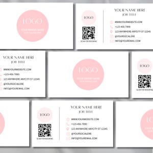 Business Card Template, QR Code Business Card, Printable Calling Card, Editable Pink Business Card, DIY Canva Template, Instant Download