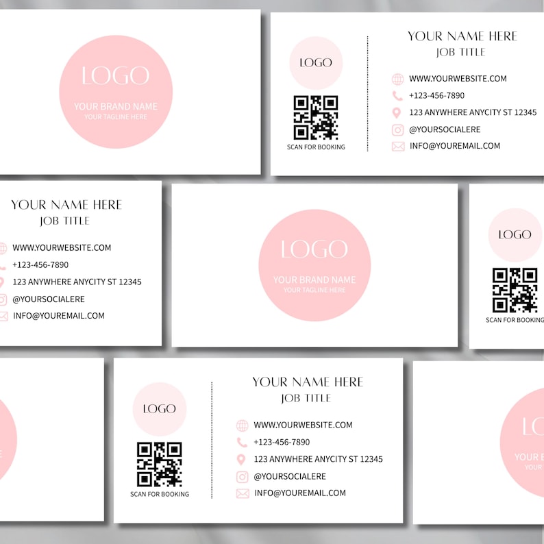 Business Card Template, QR Code Business Card, Printable Calling Card, Editable Pink Business Card, DIY Canva Template, Instant Download
