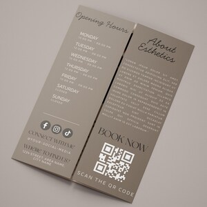 Esthetician Trifold Brochure, Med spa Skincare Beauty Brochure Template, Beauty Salon Price List, Beauty Esthetician Flyer, Canva Editable